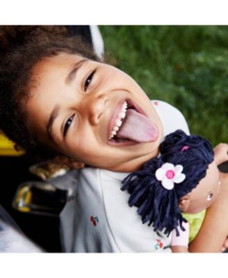 Cari 12" Black Baby Doll with Black Pigtails, Embroidered Face, Removable Green Dress, Machine Washable Soft Baby Doll - 18 Months+