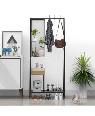 Coat Rack with Mirror, Industrial Style Multifunctional Hall Tree with Shelf, Hooks for Living Room, Entryway, Hallway