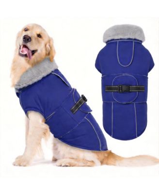 Reflective Waterproof Dog Jacket with Fur Collar & Adjustable Buckle for Cold Weather