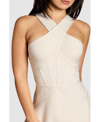 Women's Petite Bandage Cross Neck Midi Dress