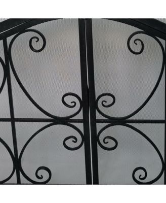 Iron Fireplace Screen 43 Inch with Scrollwork and Mesh Design