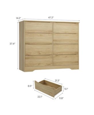 Wooden Dresser with 8 Drawers, Tall Modern Closet with Deep Storage, Large Chest of Drawers with Wide Top, Long Storage Dresser for Bedroom