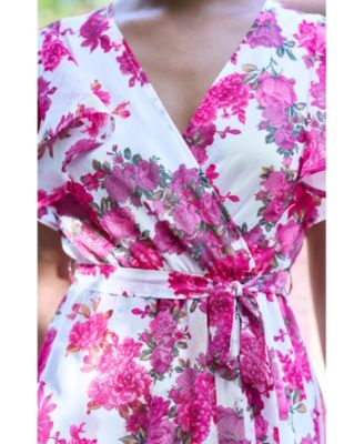 Women's Floral Dipped Hem Wrap Dress