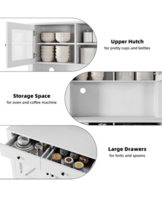 Tall Kitchen Pantry Cabinet with Microwave Stand and Coffee Bar 4 Doors