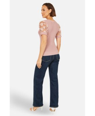 Women's Floral Applique Knitted Top