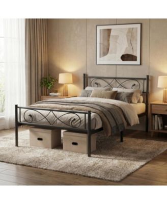 Twin Metal Platform Bed Frame, Fist Design Headboard & Footboard, Under-Bed Storage, No Box Spring Needed, Easy Assembly, Noise-Free