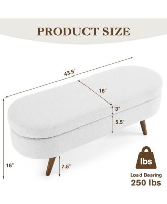 Oval Storage Ottoman Bench - Upholstered End of Bed Bench with Safety Hinge Flip Top and Solid Wood Legs for Bedroom