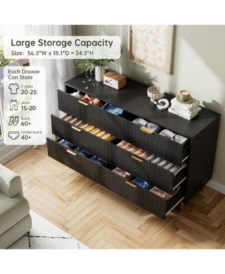 6 Drawer Dresser Wood Chest with Gold Handles Storage Cabinet