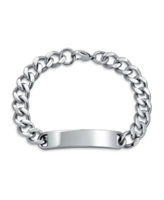 Blank ID Identification Bracelet Stainless Steel Curb Link Chain 7.5, 8, 8.5 Inch