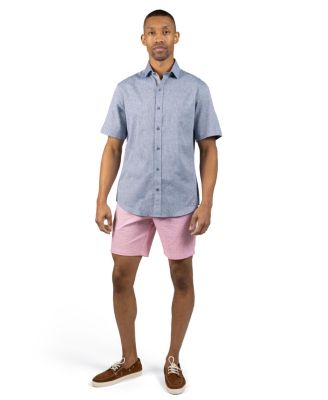 Men's Yarn Dyed Melange Linen Short Sleeve Shirt