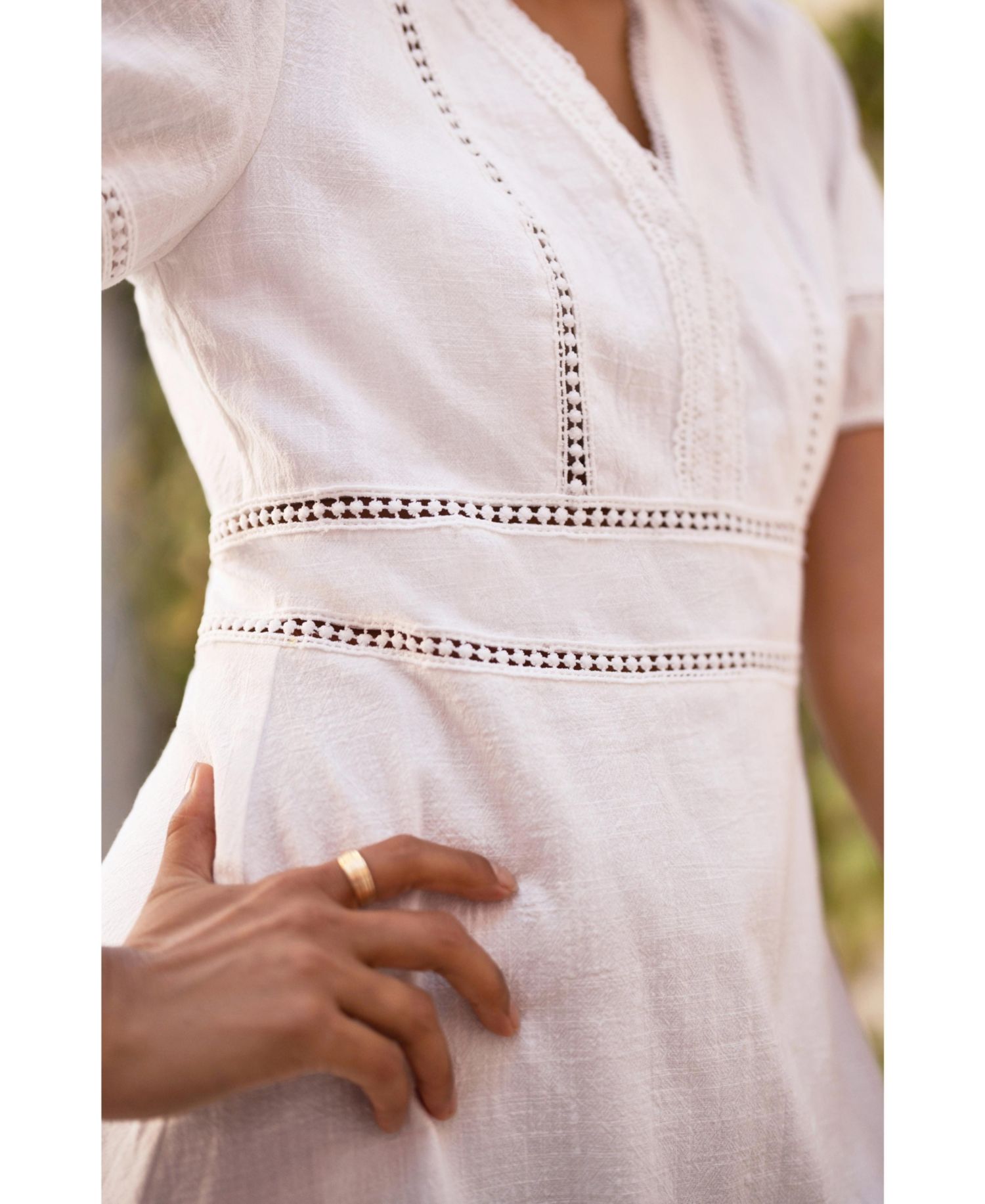 Women's Cotton Lace Trim Skater Sun Dress