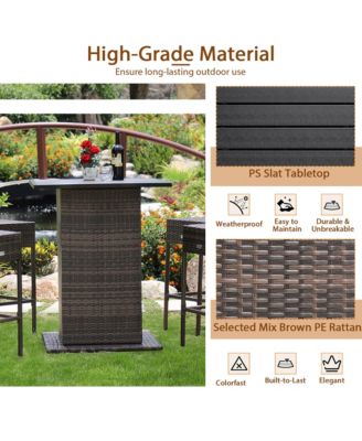 5PCS Patio Bar Set Rattan Bar Furniture Set w/ Table and 4 Cushioned Stools