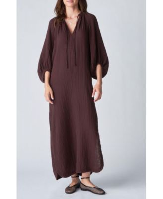 Plus Size Ocean+Main Avery Long Tie Neck Dress Gauze Caftan