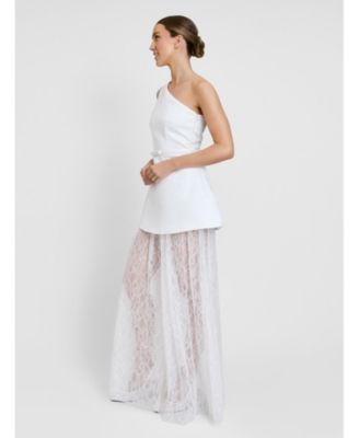 Women's One Shoulder Satin Lace Skirt Dress