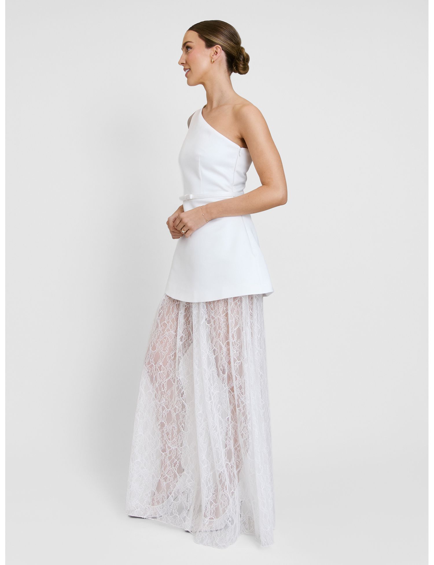 Women's One Shoulder Satin Lace Skirt Dress
