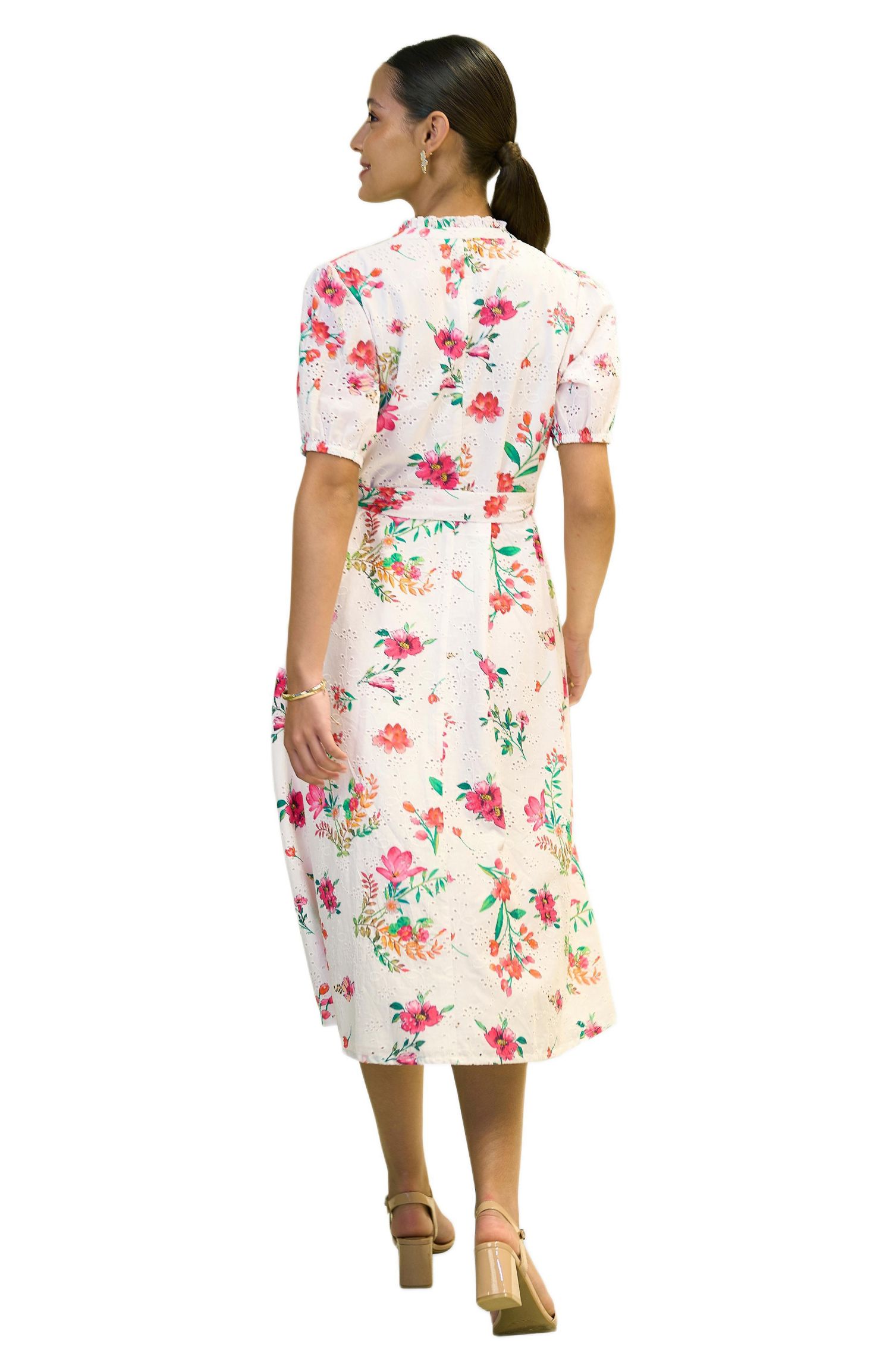 Women's Broderie Anglaise Midi Shirt Dress