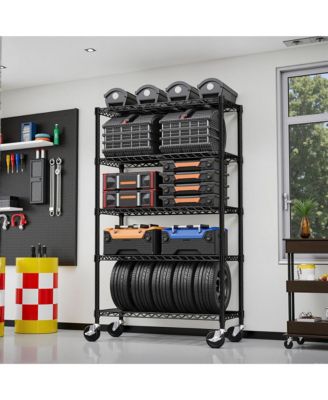 5-Tier Storage Shelves, Heavy Duty Metal Wire Shelving Unit, Adjustable Shelving Rack with Wheels for Basement, Warehouse