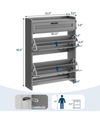 Shoe Cabinet with 2 Flip Drawers & 1 Top Drawer, High-Gloss Painted Wood Shoe Organizer with Adjustable Shelves