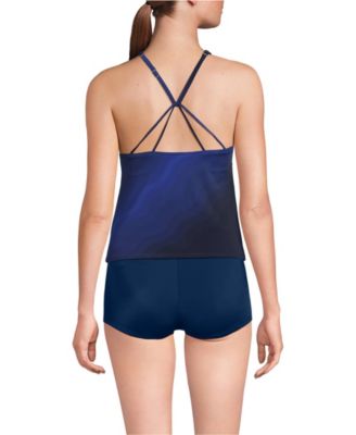 Women's Long Torso Tugless High Neck Strappy Back Tankini Top