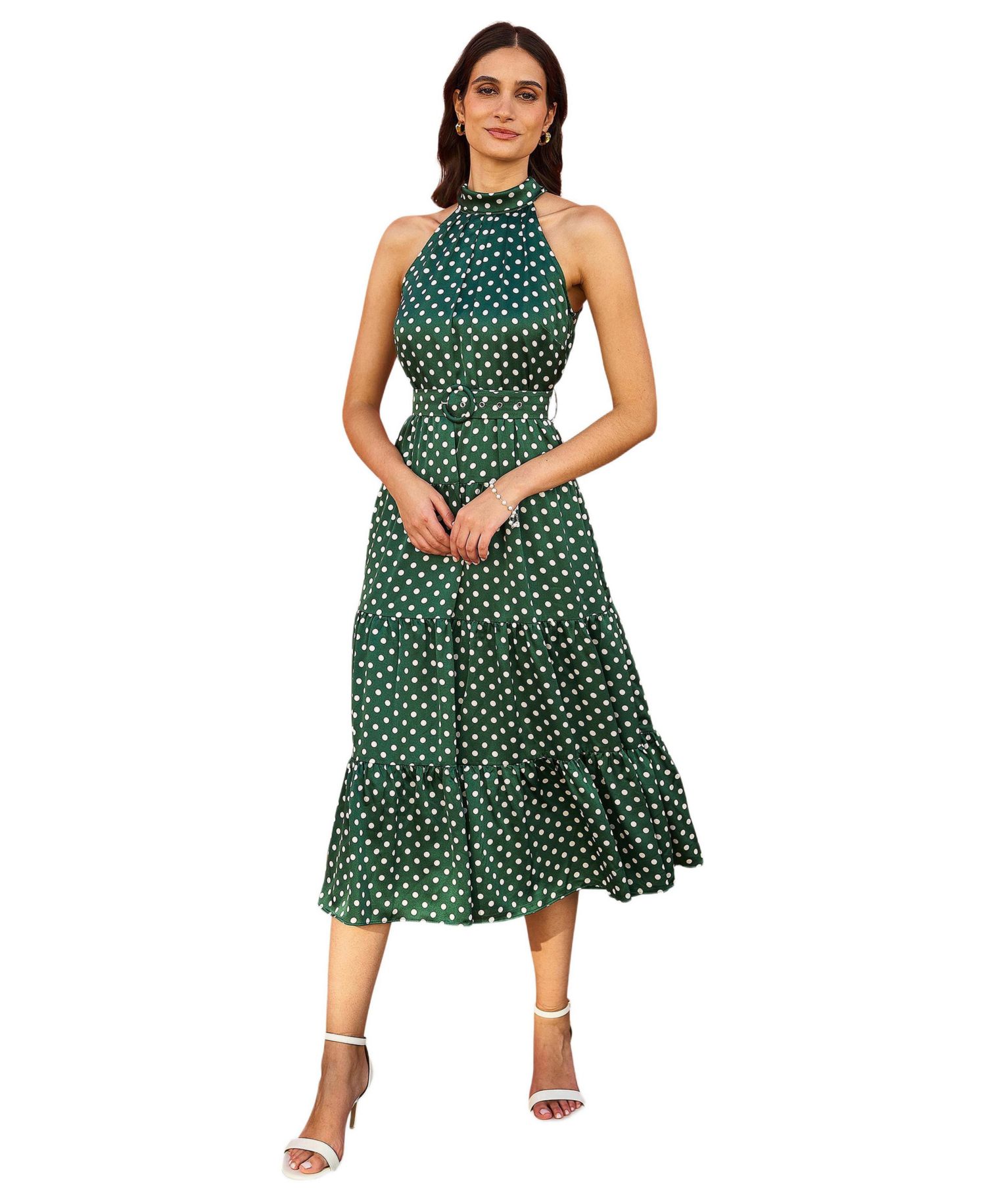 Women's Spot Print Halter Midi Dress