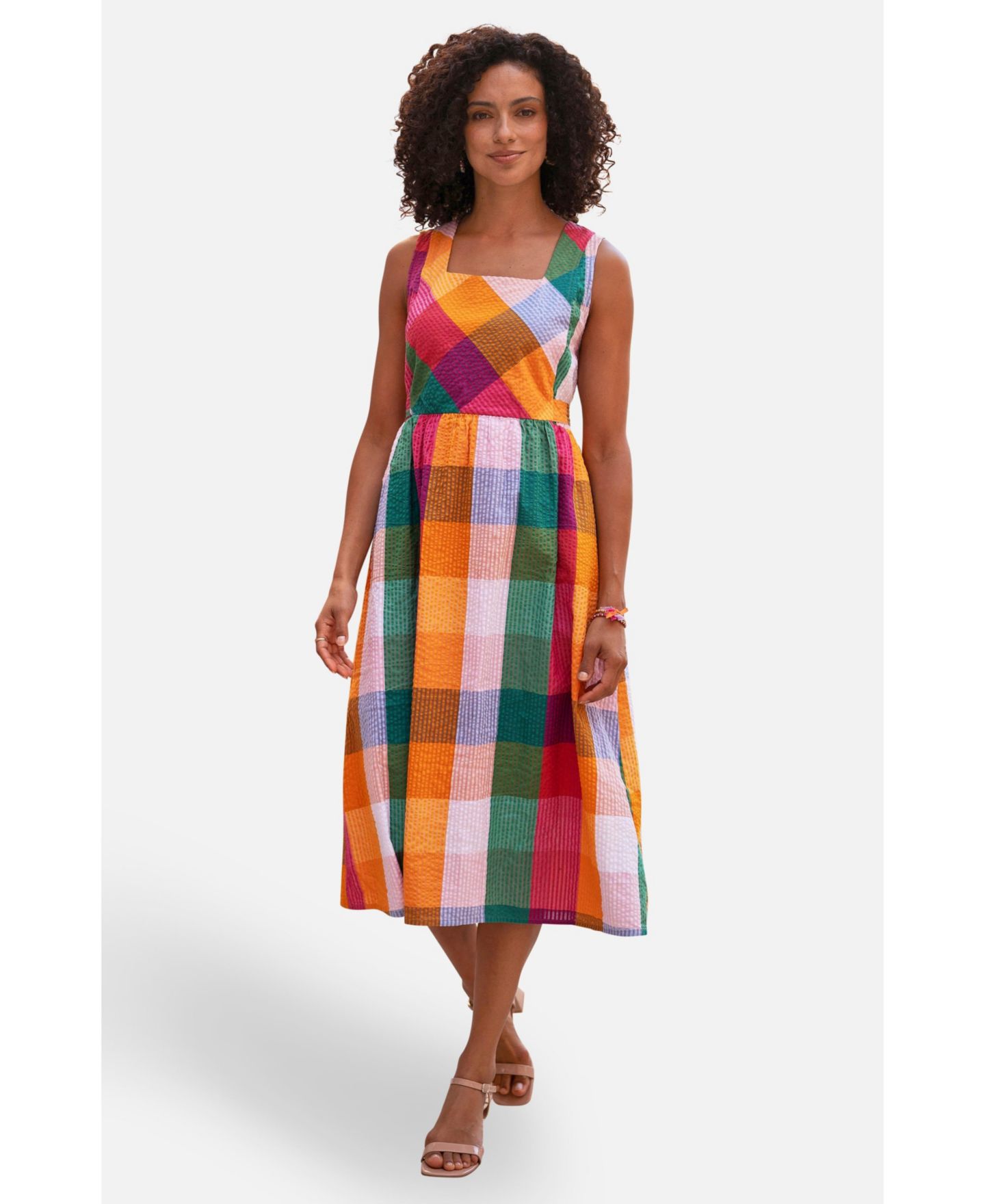 Женское платье Yumi Seersucker Cotton Midi Sun, цвет: Разноцветный — фото 1