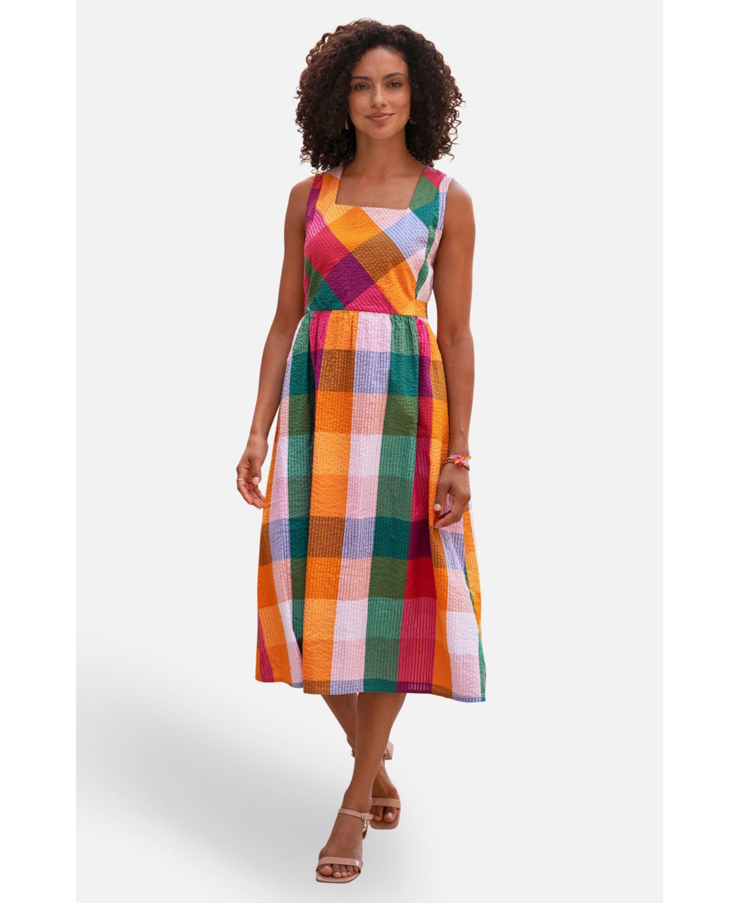 Women's Seersucker Cotton Midi Sun Dress