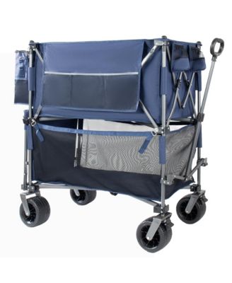 Heavy Duty Double-Layer Wagon -  55" Collapsible Wagons Carts with All-Terrain Wheels, Brakes, 560LBS Capacity for Camping, Transport