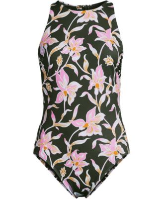 Women's D-Cup Tugless High Neck Portrait Back One Piece Swimsuit