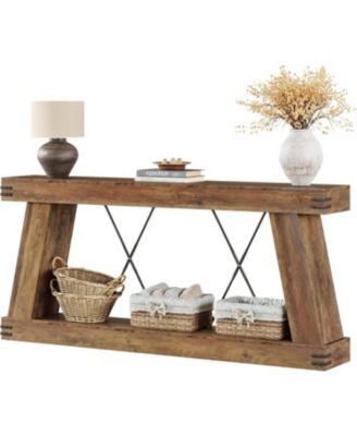 Long Farmhouse Console Table, Industrial Rustic Entryway Furniture for Hallway, Entry, Living Room