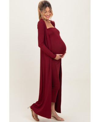 Maternity Ribbed Sleeveless Dress Cardigan Set