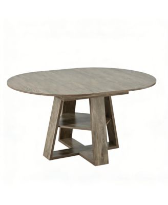 Extendable Round Dining Table for 4-8 People with Storage Shelf