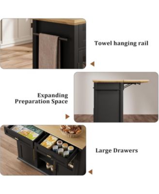 Mobile Storage Island, 2-Tier Rolling Kitchen Cart with Storage Shelf & Towel Rack, Kitchen Coffee Bar Station with Drop Leaf for Small Spaces