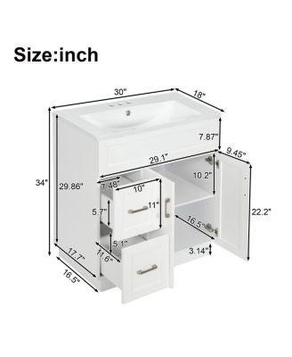 30" Modern White Bathroom Vanity with SMC Resin Sink, Soft Close Drawers & Adjustable Shelves for Small Spaces