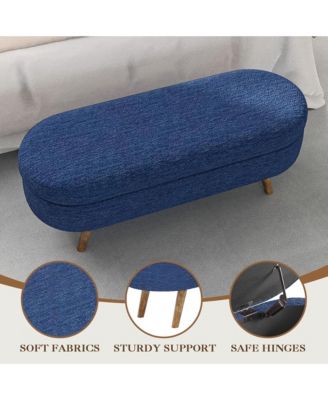 Oval Storage Ottoman Bench - Upholstered End of Bed Bench with Safety Hinge Flip Top and Solid Wood Legs for Bedroom
