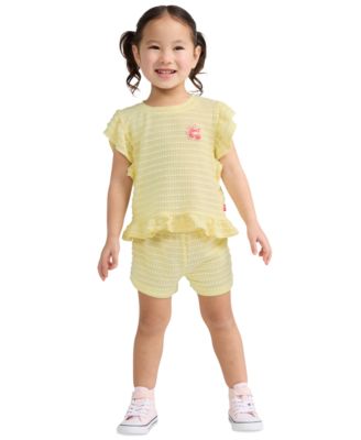 Toddler Girls' 2T-5T Ruffle Round Neck Top & Shorts, 2-Piece Set