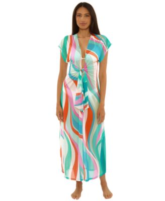 Women's Tie-Front Mesh Maxi Swim Dress