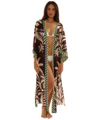 Women's V-Neck Kimono Maxi Duster Cover-Up