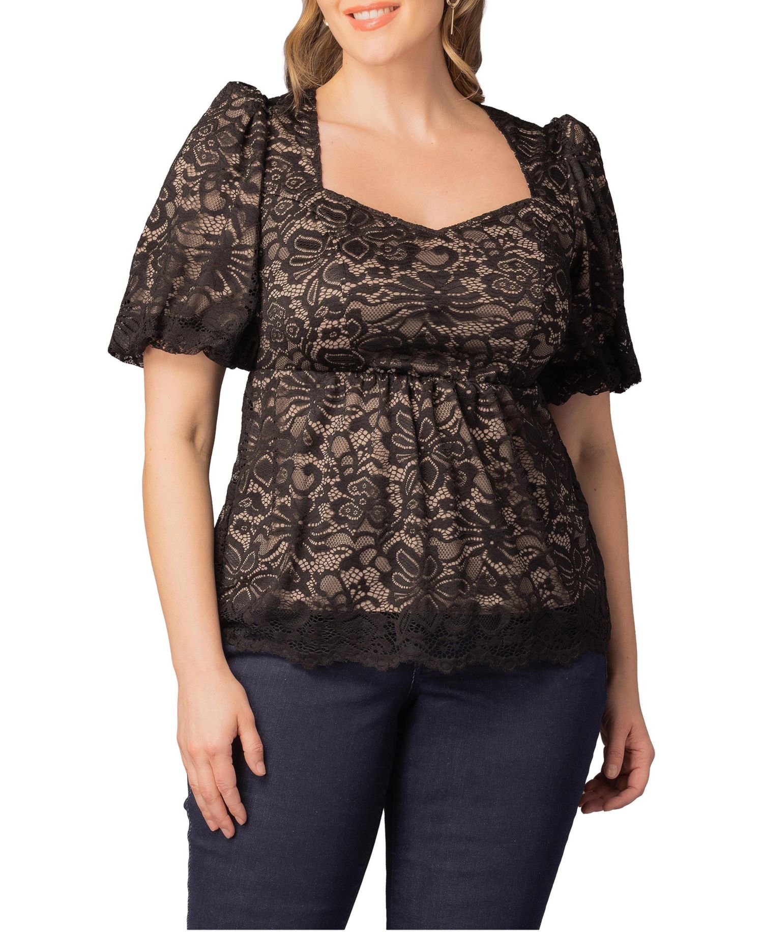 Plus Size Winsome Sweetheart Lace Peplum Top