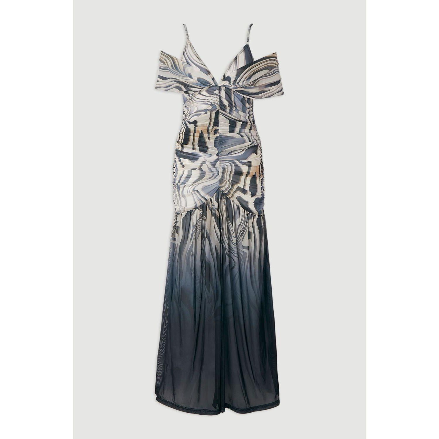 Women's Marble Print Mesh Plunge Maxi Dress