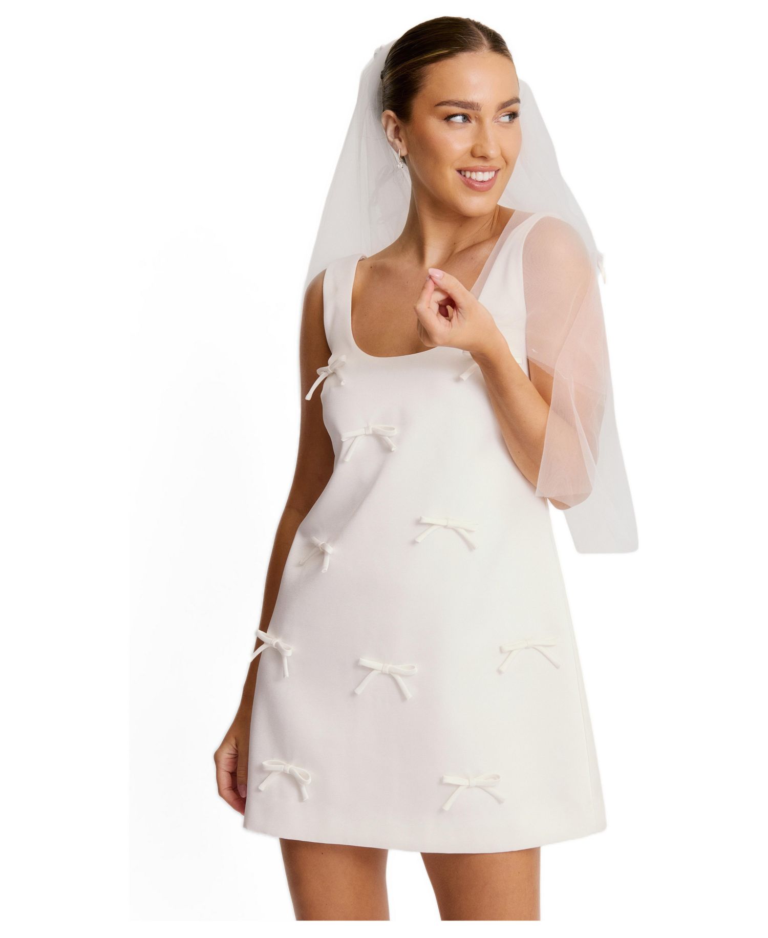 Women's Scoop Neck Bow Detail Mini Dress