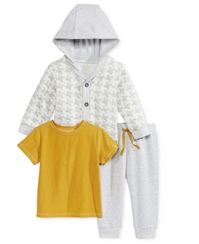 First Impressions Baby Boys' 3-Pc. Hooded Houndstooth Cardigan, T-Shirt & Pants Set, Only at Macy's