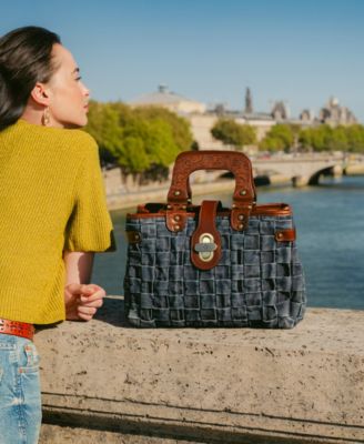 Sancia Large Woven Washed Denim Satchel Bag