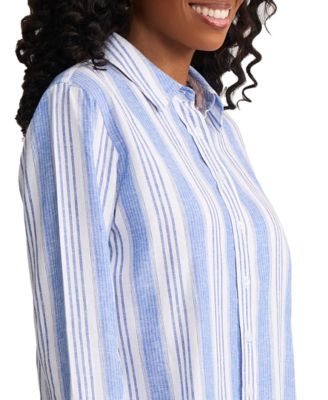 Women's Long-Sleeve Linen-Blend Oversized Shirt