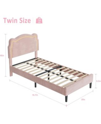  Bed Frame Pink Velvet Adjustable Bear Headboard Noise Free RGB Led Lights No Box Spring