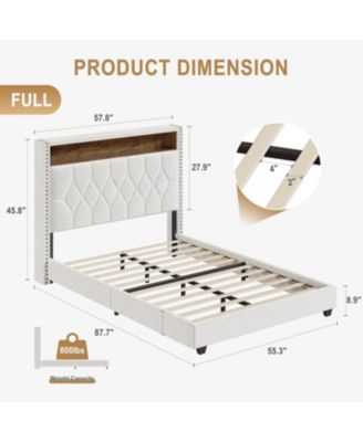 Upholstered Bed Frame With 4 Drawers Adjustable Headboard Simple Assembly No Box Spring