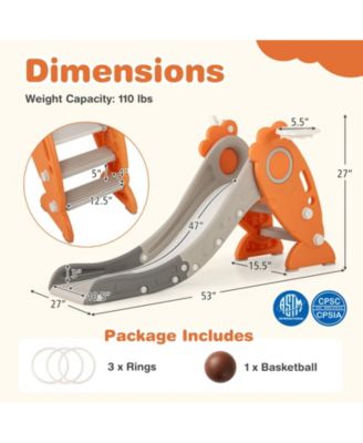 4-in-1 Indoor Kids Slide with Basketball Hoop & Rings, Ages 3+