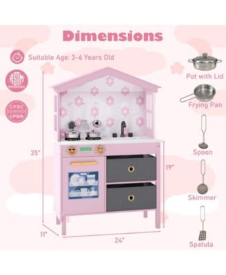 Kids Play Kitchen Toy with 2 Stoves & Rotating Knobs, Wooden Pretend Play Set