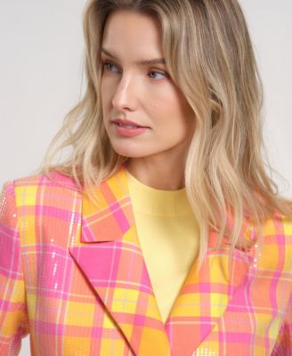 Women's Long-Sleeve Plaid Sequin Blazer