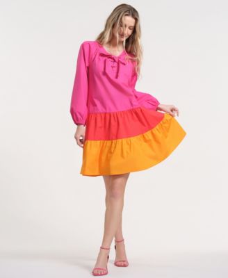 Women's Long-Sleeve Tiered Midi Dress