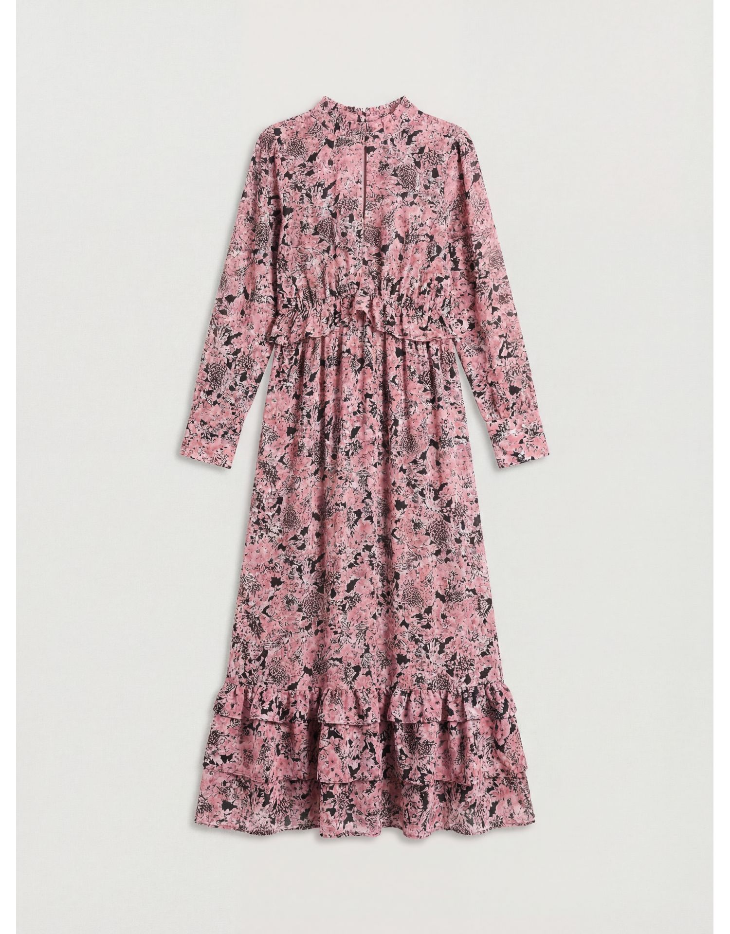 Women's Chiffon Shirred High Neck Midi Dress